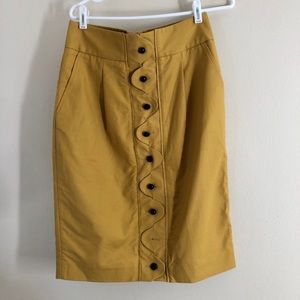 Maeve Anthropologie Mustard Scalloped Midi Skirt